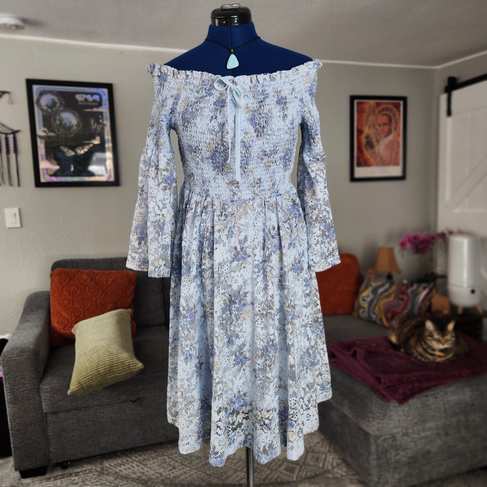Off-Shoulder Whimsy Fairycore Floral Lace Dress
